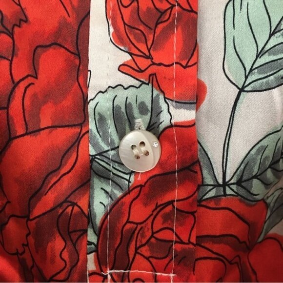 Ganni Rose Print Oversized Tie-Neck Stretch-Silk Blouse - Picture 6 of 15